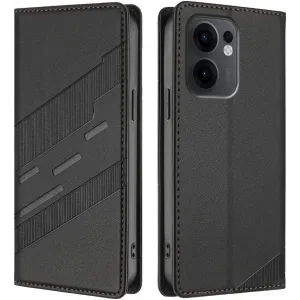 Phonesta Embossed Lines Book Wallet Klapphülle für Oppo Reno13 F 4G/5G / Reno13 FS 5G - Schwarz