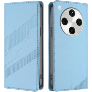 Phonesta Embossed Lines Book Wallet Klapphülle für Oppo Find X8 Pro - Hellblau