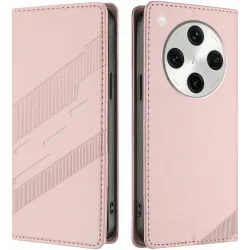 Phonesta Embossed Lines Book Wallet Klapphülle für Oppo Find X8 Pro - Rosa