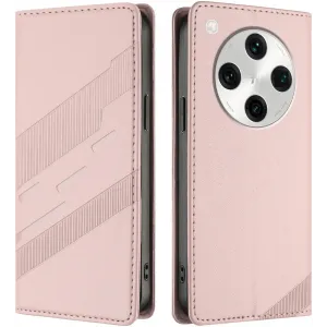 Phonesta Embossed Lines Book Wallet Klapphülle für Oppo Find X8 Pro - Rosa