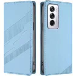 Phonesta Embossed Lines Book Wallet Klapphülle für Oppo Reno12 - Hellblau