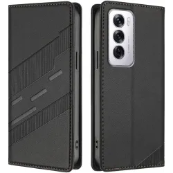 Phonesta Embossed Lines Book Wallet Klapphülle für Oppo Reno12 - Schwarz
