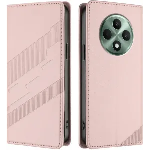 Phonesta Embossed Lines Book Wallet Klapphülle für Oppo Reno12 F/Reno12 FS - Rosa