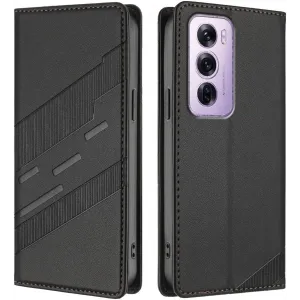 Phonesta Embossed Lines Book Wallet Klapphülle für Oppo Reno12 Pro - Schwarz