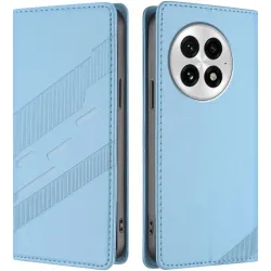 Phonesta Embossed Lines Book Wallet Klapphülle für OnePlus 13 - Hellblau