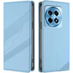 Phonesta Embossed Lines Book Wallet Klapphülle für OnePlus 12R - Hellblau