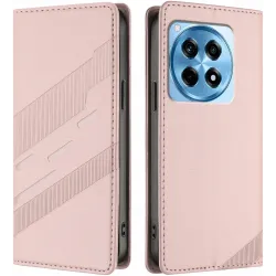 Phonesta Embossed Lines Book Wallet Klapphülle für OnePlus 12R - Rosa