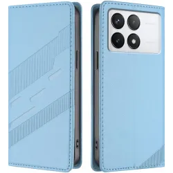 Phonesta Embossed Lines Book Wallet Klapphülle für Xiaomi 14T - Hellblau