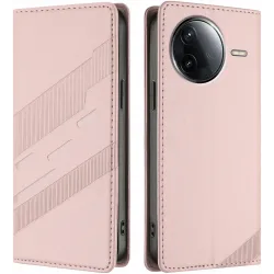Phonesta Embossed Lines Book Wallet Klapphülle für Xiaomi Poco F7 Pro/F7 Ultra - Rosa