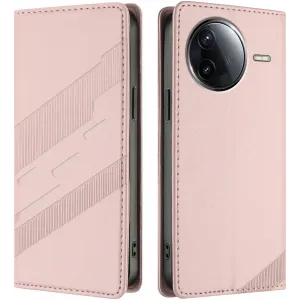 Phonesta Embossed Lines Book Wallet Klapphülle für Xiaomi Poco F7 Pro/F7 Ultra - Rosa
