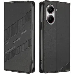 Phonesta Embossed Lines Book Wallet Klapphülle für Xiaomi Poco X7 Pro - Schwarz