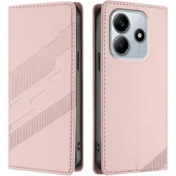 Phonesta Embossed Lines Book Wallet Klapphülle für Xiaomi Redmi Note 14 4G - Rosa