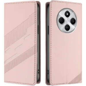 Phonesta Embossed Lines Book Wallet Klapphülle für Xiaomi Redmi 14C / Xiaomi Poco C75 - Rosa