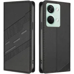 Phonesta Embossed Lines Book Wallet Klapphülle für OnePlus Nord 3 - Schwarz