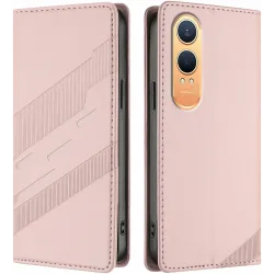 Phonesta Embossed Lines Book Wallet Klapphülle für OnePlus Nord CE 4 Lite - Rosa
