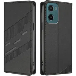 Phonesta Embossed Lines Book Wallet Klapphülle für Motorola Moto G05 / Moto E15 - Schwarz