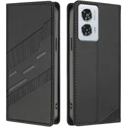 Phonesta Embossed Lines Book Wallet Klapphülle für Motorola Edge 50 Fusion - Schwarz