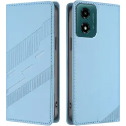 Phonesta Embossed Lines Book Wallet Klapphülle für Motorola Moto G04 / G04s / G24 / G24 Power / E14 - Hellblau