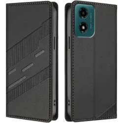 Phonesta Embossed Lines Book Wallet Klapphülle für Motorola Moto G04 / G04s / G24 / G24 Power / E14 - Schwarz