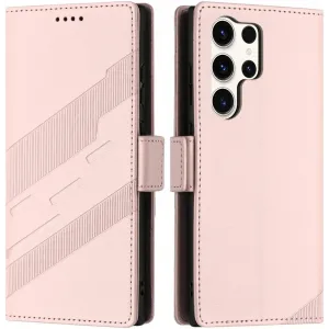 Phonesta Embossed Lines Book Wallet Klapphülle für Samsung Galaxy S25 Ultra - Rosa