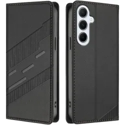 Phonesta Embossed Lines Book Wallet Klapphülle für Samsung Galaxy A26 - Schwarz