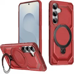 Phonesta IronLock Back Cover Hülle Ring und MagSafe für Samsung Galaxy S25 Plus/S24 Plus - Rot