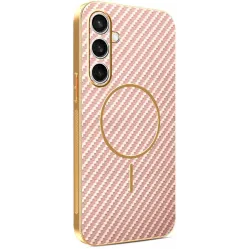 Phonesta Luxury Carbon Fiber Back Cover Hülle mit MagSafe für Samsung Galaxy S25 FE - Rosa