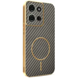 Phonesta Luxury Carbon Fiber Back Cover Hülle mit MagSafe für Motorola Moto G75 - Braun