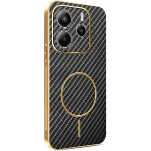 Phonesta Luxury Carbon Fiber Back Cover Hülle mit MagSafe für Xiaomi Redmi Note 14 5G - Schwarz