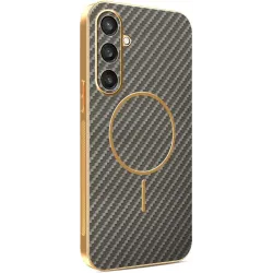 Phonesta Luxury Carbon Fiber Back Cover Hülle mit MagSafe für Samsung Galaxy S25/S24 - Braun