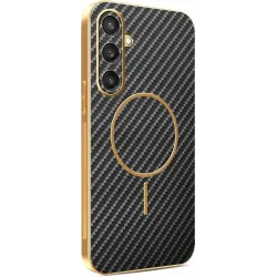 Phonesta Luxury Carbon Fiber Back Cover Hülle mit MagSafe für Samsung Galaxy S25/S24 - Schwarz