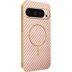 Phonesta Luxury Carbon Fiber Back Cover Hülle mit MagSafe für Google Pixel 9 Pro - Rosa
