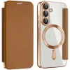 Phonesta Luxury Crystal Book Wallet Klapphülle mit MagSafe für Samsung Galaxy S25/S24 - Braun