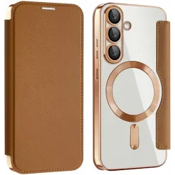 Phonesta Luxury Crystal Book Wallet Klapphülle mit MagSafe für Samsung Galaxy S25/S24 - Braun