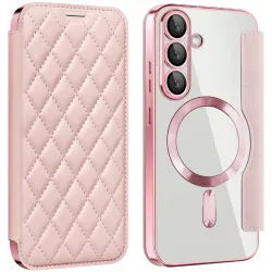 Phonesta Luxury Crystal Puffed Book Wallet Klapphülle mit MagSafe für Samsung Galaxy S25 Plus/S24 Plus - Rosa