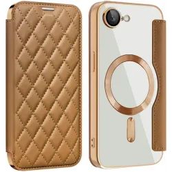 Phonesta Luxury Crystal Puffed Book Wallet Klapphülle mit MagSafe für Apple iPhone 17e/16e - Braun