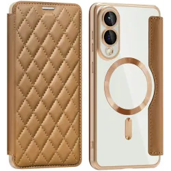 Phonesta Luxury Crystal Puffed Book Wallet Klapphülle mit MagSafe für Samsung Galaxy S25 Edge - Braun