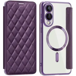 Phonesta Luxury Crystal Puffed Book Wallet Klapphülle mit MagSafe für Samsung Galaxy S25 Edge - Dunkelviolett