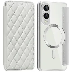 Phonesta Luxury Crystal Puffed Book Wallet Klapphülle mit MagSafe für Samsung Galaxy S25 Edge - Silber