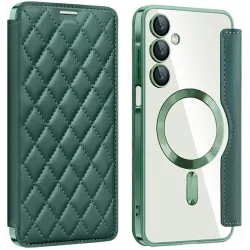 Phonesta Luxury Crystal Puffed Book Wallet Klapphülle mit MagSafe für Samsung Galaxy A16 - Dunkelgrün