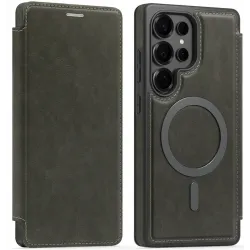 Phonesta Luxury Leder Book Wallet Klapphülle mit MagSafe für Samsung Galaxy S25 Ultra - Grau