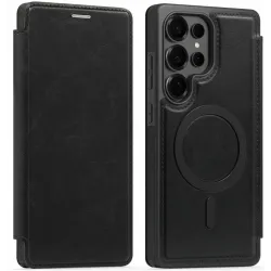 Phonesta Luxury Leder Book Wallet Klapphülle mit MagSafe für Samsung Galaxy S25 Ultra - Schwarz
