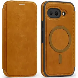 Phonesta Luxury Leder Book Wallet Klapphülle mit MagSafe für Google Pixel 9a - Hellbraun