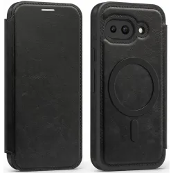 Phonesta Luxury Leder Book Wallet Klapphülle mit MagSafe für Google Pixel 9a - Schwarz