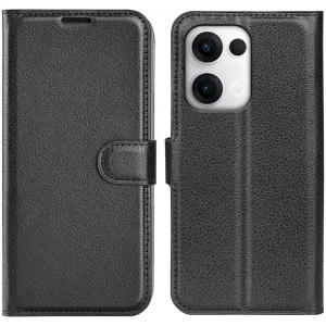 Phonesta Litchi Skin Book Wallet Klapphülle für Oppo Reno13 - Schwarz