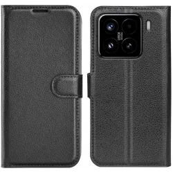 Phonesta Litchi Skin Book Wallet Klapphülle für Xiaomi 15 - Schwarz