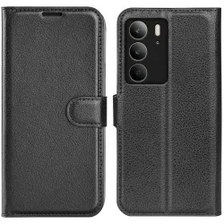Phonesta Litchi Skin Book Wallet Klapphülle für Realme C75 - Schwarz