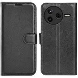 Phonesta Litchi Skin Book Wallet Klapphülle für Xiaomi Poco F7 Pro - Schwarz
