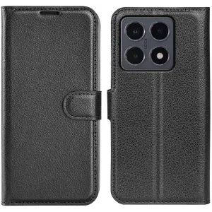 Phonesta Litchi Skin Book Wallet Klapphülle für Xiaomi 15T - Schwarz