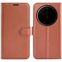 Phonesta Litchi Skin Book Wallet Klapphülle für Xiaomi 17 Ultra - Braun